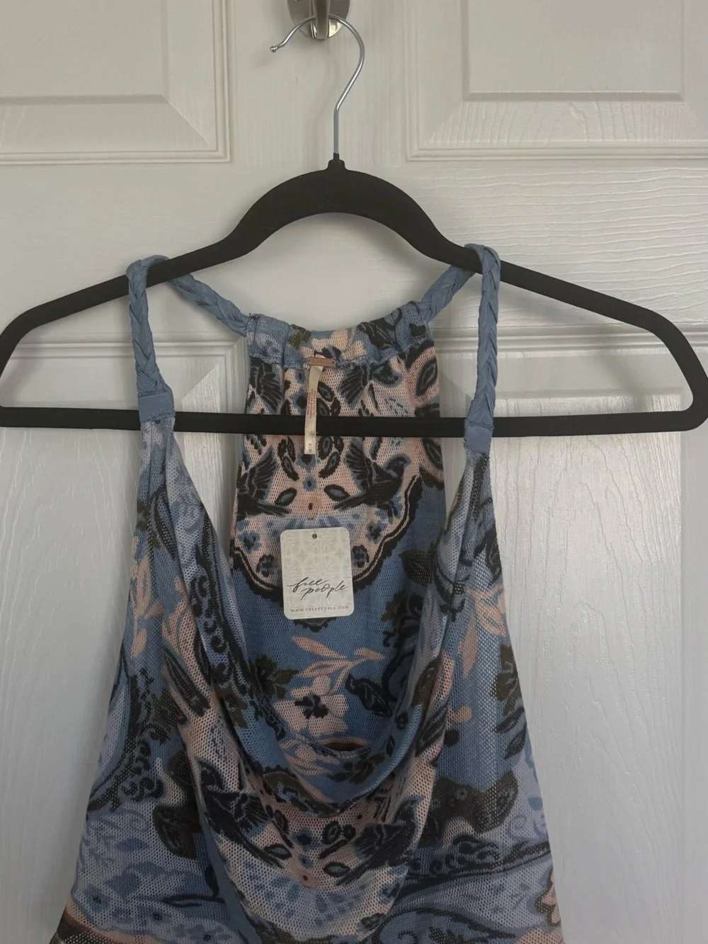 NWT Free People Laila Cowl Neck Tank Top Bayou Combo💙🩵 - Picture 3 of 9